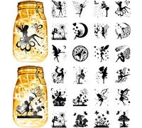 CREATCABIN 24Pcs Fairy Silhouettes Stickers Mason Jar Cutout Decals Waterproof Transparent PVC Lantern Jar Scrapbook Christmas Embellishment Supplies for Wall Windows Frosted Glass Crafts 3.5x3.9in