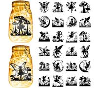 CREATCABIN 24PCS Fairy Silhouettes Stickers Mason Jar Cutouts Decals Butterfly Flower Spirit Scrapbook Waterproof PVC Crafting Decorative Lamp Films for Wall Windows Frosted Glass Jars 3.5x3.9in