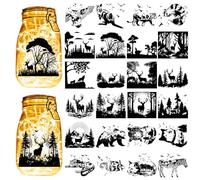 CREATCABIN 24Pcs Forest Animals Silhouettes Mason Jar Decor Reindeer Laser Cut Cardboard Scrapbook Cutouts Die Cuts PVC for Crafting Lantern Jars Wall Painting Windows Glass 3.9x3.5Inch-No Sticker