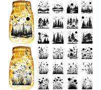 CREATCABIN 24PCS Forest Plants Silhouettes Jar Stickers Lantern Jar Decals Landscape Silhouettes Self-Adhesive Cutouts Paper Waterproof PVC Cutouts Decals for Wall Windows Glass 3.5x3.9in