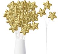 CREATCABIN 24Pcs Gold Star Pick Glitter Star Picks Foam Sparkly Twinkle Pentagram Vase Filler Centerpiece Sticks Table Decoration for Christmas Tree Wedding Birthday Party Home Decor 9.3 Inch