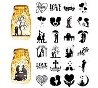 CREATCABIN 24Pcs Lovers Silhouettes Mason Jar Decor PVC Laser Die Cut Silhouettes Wedding Cutouts Scrapbook Cardboard Silhouette Ornaments for Jars Lantern Frosted Window Glass 4x3.5Inch-No Sticker