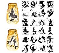CREATCABIN 24Pcs Mermaid Silhouettes Mason Jar Decor Lantern Laser Cutouts Ocean Ornaments Scrapbook Embellishment Dolphin for Glass Wall Windows Cars DIY Crafts Christmas 7.9x3.5Inch-No Sticker