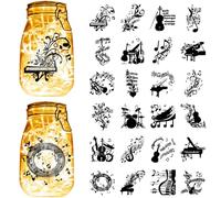 CREATCABIN 24Pcs Musical Note Mason Jar Decor Silhouettes Instruments Guitar Drum Cardboard Scrapbook Cutouts Die Cuts PVC Stickers for DIY Crafts Lantern Jars Water Bottle Halloween 7.8x5.9 Inch