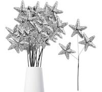 CREATCABIN 24Pcs Silver Star Centerpieces Glitter Star Pick Foam Sparkly Twinkle Pentagram Vase Filler Sticks Table Decoration Picks for Christmas Tree Wedding Birthday Party Home Decor 9.3 Inch