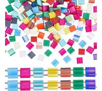 CREATCABIN 250Pcs 2 Hole Tila Beads Mix Glass Beads Square Rectangle Mini Opaque with Plastic Container Mixed Color for Craft Bracelet Necklace Earring DIY Jewelry Making Christmas 5mm