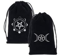 CREATCABIN 2Pcs 2 Styles Black Tarot Storage Bag Velvet Drawstring Packing Pouches Pentagram Moon Phase Gift Bag for Tarot Dice Card Jewelry Crystal Fortune Telling Card Pouch Halloween 7.1x4.7Inch