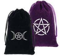 CREATCABIN 2Pcs 2 Styles Tarot Card Storage Bag Velvet Tarot Pouch Black Purple Drawstring Star Moon Divination Dice Cards Protective Holder Packing Pouches for Jewelry Crystal Small Items 7.1 x 4.7In