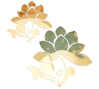 CREATCABIN 2Pcs 3D Acrylic Mirror Wall Sticker Lotus Flower Decor Wall Art Decals Self Adhesive Removable Eco-Friendly for Home Bedroom Living Room Bathroom Decoration Small Big 2 Size(Gold)