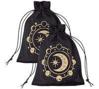 CREATCABIN 2Pcs 7.1 x 5.3 Inch Black Tarot Card Bag Velvet Drawstring Pouch Rectangle Moon Phase Pattern Small Protective Soft Storage Bags for Tarot Cards Crystals Jewelry Dices Gifts DIY Holder