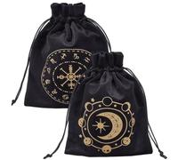 CREATCABIN 2Pcs 7.1 x 5.3 Inch Black Velvet Tarot Bag Velvet Card Bags with Drawstring Rectangle Moon Twelve Constellation Zodiac Signs Pattern Storage Pouches for Tarot Cards Crystal Dice Gift Holder