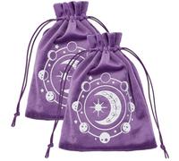 CREATCABIN 2Pcs 7.1 x 5.3 Inch Purple Tarot Card Bag Velvet Drawstring Bags Dark Orchid Moon Phase Pattern Rectangle Protective Storage Pouches for Tarot Cards Crystals Jewelry Dices Gifts DIY Holder
