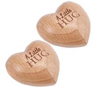 CREATCABIN 2Pcs A Little Hug Wooden Heart Ornaments Tiny Hug Token Solid Olive Wood Heart Isolation Gift Hand Holding Missing You Gift Thinking of You Present For Lover Friends Family Couple 1.26 Inch