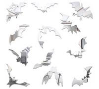 CREATCABIN 2Pcs Acrylic Mirror Wall Stickers Halloween Mirror Wall Decals DIY 3D Mirror Bat Wall Art Self Adhesive Mirror Wall Decorative Mural Detachable for Home Room TV Background Silver 20x15cm