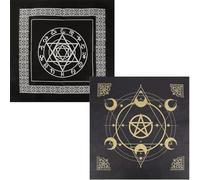 CREATCABIN 2Pcs Altar Cloth Moon Sun Star Pentagram Celestial Tarot Deck Spiritual Tapestry Tablecloth Power Sacred Cloth Astrology for Divination Premium Witchcraft Supplies Pagan-Black