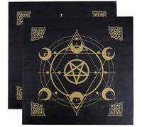 CREATCABIN 2Pcs Altar Cloth Square Moon Tarot Tablecloth Non-woven Fabrics Golden Pentagram Spiritual Cloth Black Tarot Table Cover Spreading Reading for Decor Gift Wiccan Witchery Supplies 49x49cm