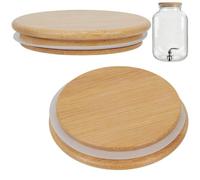 CREATCABIN 2Pcs Bamboo Lids Wooden Lids for Can Cups Replacement Canning Lids with Silicone Seals Ring Wood Mason Jar Lids 4Inch/10cm Oui Yogurt Lids Jar for Regular Wide Mouth Jars Food Storage