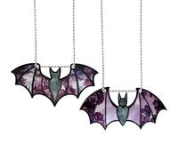 CREATCABIN 2Pcs Bat Window Decor Halloween Hanging Ornaments with Stainless Steel Vampire Acrylic Stunning Pendants Suncatcher Panels for Home Office Wall Window Tree Art Hanging DIY Gift Decoration