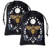 CREATCABIN 2Pcs Bees Black Velvet Storage Bag Tarot Cards Bags Pouches Drawstrings Bags Tarot Cards Dice Deck Holder Pouches Jewelry Wrap Bag for Crystals Witchcraft Divination Supplies 5x7Inch