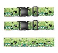 CREATCABIN 2Pcs Black Cat Luggage Strap Adjustable Suitcase Straps Green Polyester Heavy Duty Travel Carry on Suitcases Connector Hold Buckle Belt for Connect Two Bags TSA Approved Accessory 70.9 x 2