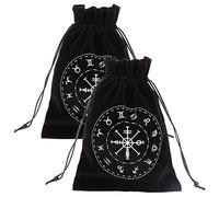 CREATCABIN 2Pcs Black Tarot Storage Bag Thick Velvet Packing Pouches 12 Constellation Symbol Drawstring Bag Protective Card Board Game Embroidery for Tarot Dice Card Jewelry Crystal Pouch