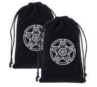 CREATCABIN 2Pcs Black Tarot Storage Bag Velvet Drawstring Packing Pouches Pentagram Gift Bag Protective for Witch Tarot Dice Card Jewelry Crystal Fortune Telling Card Pouch Halloween 7.1x4.7Inch