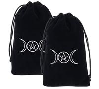 CREATCABIN 2Pcs Black Tarot Storage Bag Velvet Drawstring Packing Pouches Pentagram Moon Gift Bag Protective for Witch Tarot Dice Card Jewelry Crystal Fortune Telling Card Pouch Halloween 7.1x4.7Inch
