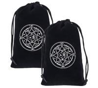 CREATCABIN 2Pcs Black Tarot Storage Bag Velvet Drawstring Packing Pouches Round Star Gift Bag Protective Card for Witch Tarot Dice Card Jewelry Crystal Fortune Telling Card Pouch 7.1x4.7Inch