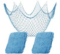 CREATCABIN 2Pcs Blue Fish Net Decorations Fish Netting Wall Decor Cotton Linen Nautical Summer Ocean Beach Hawaiian Decorative Nets for Birthday Wedding Mermaid Pirate Under The Sea Party 78.7x39.4 In