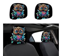 CREATCABIN 2Pcs Car Seat Headrest Cover Universal Headrest Covers Car Headrest Protector Seat Cover Accessories Owl Head Rest Cover Replacement for Most Automobile Truck Auto Decorative Kit 11x10Inch