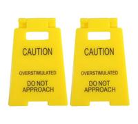 CREATCABIN 2Pcs Caution Overstimulated Desk Sign 4x2.6 inch Do Not Approach Warning Sign Humorous Gag Gift Mini Fun Humor Desk Decor for Coworkers Colleagues Teammates Employees Bosses Table Desktop