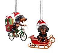 CREATCABIN 2Pcs Christmas Tree Dog Ornaments Car Hanging Accessories Acrylic Bicycle Dog Keychain Car Charm Dachshund Pendant for Interior Backpack Decoration Holiday Party Season Cheer Lovers
