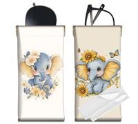 CREATCABIN 2Pcs Cute Elephant Slim Glasses Case Leather Sunglasses Case Bag Eyeglass Holder Pouch Travel Portable Squeeze Top Lightweight with Soft Cleaning Cloth Gift for Women Men Beach 7x3.5 Inch
