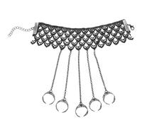 CREATCABIN 2Pcs Gothic Halloween Black Lace Bracelet with Ring Bangle Punk Finger Rings Chain Bracelets Vintage Metal Slave Hand Chain Tassel Bracelet Rings Wrist Chains Body Accessory for Women Men
