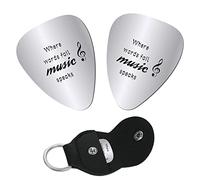 CREATCABIN 2pcs Guitar Picks Where Words Fail Music Speaks Bass Picks Electric Guitar Pick Musician Gift for Guitarist Son Husband Boyfriend Fiance Dad Friend with PU Leather Keychain 1.26 x 0.86 Inch