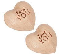 CREATCABIN 2Pcs Handmade Wooden Hearts Love You Wooden Heart Ornaments Tiny Hug Token Solid Olive Wood Heart Hand Holding Keepsake For Friends Family Couple Gifts Anniversary Valentine 1.25 Inch