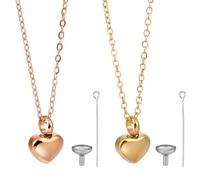 CREATCABIN 2Pcs Heart Cremation Jewelry for Ashes Urn Necklace Keepsake Cremation Jewelry Mini Stainless Steel Rose Gold&Golden Memorial Urns Pendant with Funnel Pin for Bereavement Family 12x17mm