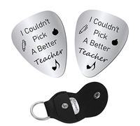 CREATCABIN 2pcs I Couldn't Pick A Better Teacher Guitar Picks Stainless Steel Bass Acoustic Electric Rock Picks Thank You Teacher Gifts for Musician Women Men with PU Leather Keychain 1.26 x 1 Inch
