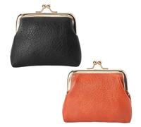 CREATCABIN 2pcs Kiss Lock Coin Purse Leather Coin Purse Mini Pouch with Clasp Snap Closure Wallet PU Waterproof Small Money B, Black and Brown, 12.5×11.5cm