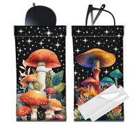 CREATCABIN 2Pcs Leather Glasses Case Portable Slim Sunglasses Case Bag Squeeze Top Soft Eyeglasses Holder Pouch Travel Waterproof with Cleaning Cloth Gift for Women Men Holiday Mushroom 7x3.5 Inch