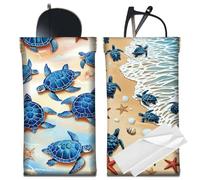 CREATCABIN 2Pcs Leather Slim Glasses Case Portable Soft Sunglasses Case Bags Squeeze Top Turtle Eyeglasses Holder Pouch Travel Waterproof with Cleaning Cloth Gift for Women Men Holiday 7x3.5 Inch