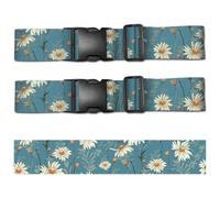 CREATCABIN 2Pcs Luggage Straps for Suitcase Travel Belt Accessory TSA Approved Polyester Daisy Sea Green Luggage Connector Straps with Quick-Release Buckle Adjustable Suilcase Belt for Bag 2x35.4Inch