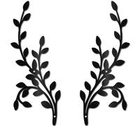 CREATCABIN 2Pcs Metal Tree Leaf Wall Art Decor Vine Olive Leaf Branch Wall Art Black Wrought Iron Scroll Branch Sculpture Hanging Decoration for Indoor Outside Living Room Home Office 11.8x4.7Inch