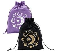 CREATCABIN 2Pcs Moon Tarot Cards Storage Bags Velvet Bags with Drawstrings Tarot Cards Dice Deck Holder Pouches Bag Purple Black Tarots Jewelry Storage Wrap Bag for Crystals Dices Witchcraft 5x7Inch