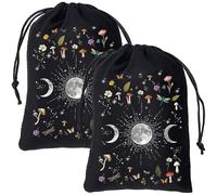 CREATCABIN 2Pcs Moon Velvet Storage Bag Tarot Cards Bags Pouches Drawstrings Bags Tarot Cards Dice Deck Holder Pouches Tarot Jewelry Wrap Bags for Crystals Dices Witchcraft Divination 5x7Inch