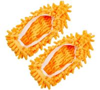 CREATCABIN 2Pcs Mop Slippers Shoes Cover Dust Duster Reusable Microfiber Duster Mops Washable Foot Socks Hair Cleaners Sweeping Floor Cleaning Shoes Cover for House Bathroom Kitchen Orange 9 x 4 Inch