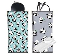 CREATCABIN 2Pcs Panda Glasses Case Leather Slim Sunglasses Case Bag Portable Cute Eyeglasses Holder Protector Pouch Squeeze Top Travel Lightweight with Soft Cleaning Cloth Gift for Women Men 7x3.5Inch