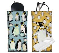 CREATCABIN 2Pcs Penguin Glasses Case Slim Leather Sunglasses Case Bags Eyeglasses Holder Pouch Squeeze Top Travel Portable Lightweight with Soft Cleaning Cloth Gift for Women Men Holiday 7x3.5 Inch