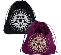CREATCABIN 2Pcs Pentacle Tarot Bags Velvet Tarot Card Storage Bag Pouches Holder Set Rune with Drawstrings Large Packing for Tarot Card Crystal Jewelry Dice Gift Halloween 6.5 x 5.9 Inch-Black Purple