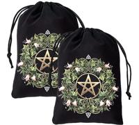 CREATCABIN 2Pcs Pentagram Velvet Bags with Drawstrings Tarot Cards Bags | Tarot Cards Dice Deck Holder Black Jewelry Packaging Storage Wrap for Crystals Dices Witchcraft Divination Supplies 5x7 Inch